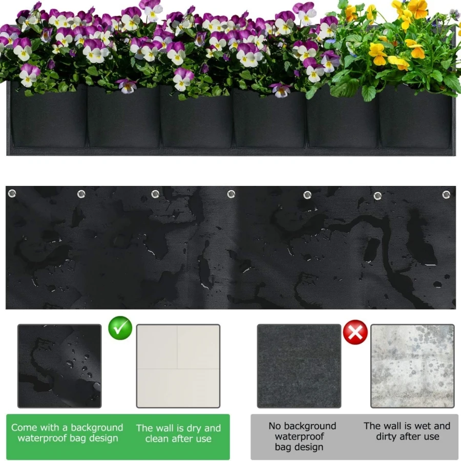 6-kieszeniowa pozioma wisząca torba do uprawy ogrodowa doniczka układ sadzenia wodoodporne pionowe wiszące torby do sadzenia na ścianie