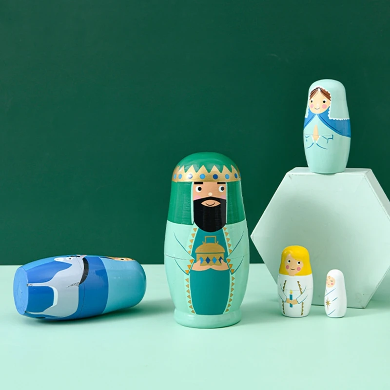 HUYU Tương tác cho trẻ Đồ dùng vui chơi King Matryoshka Gỗ động cho Dol