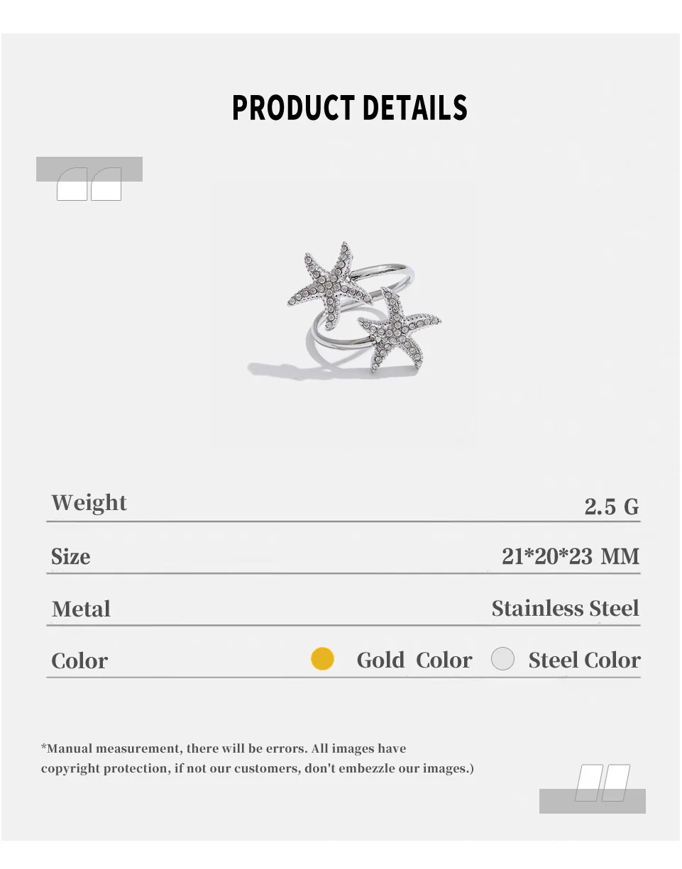 NiNice خاتم من الفولاذ المقاوم للصدأ نجم البحر نجمة خماسية نمط المحيط نمط الشاطئ موضة الصيف هدايا مجوهرات مختارة #6