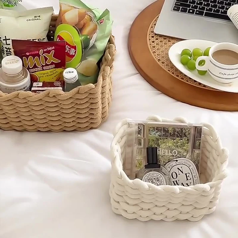 اليدوية القطن حبل سلة التخزين المنسوجة سطح المكتب ألعاب الأطفال أشتات سلة التخزين سلة النزهة أشتات مستحضرات التجميل