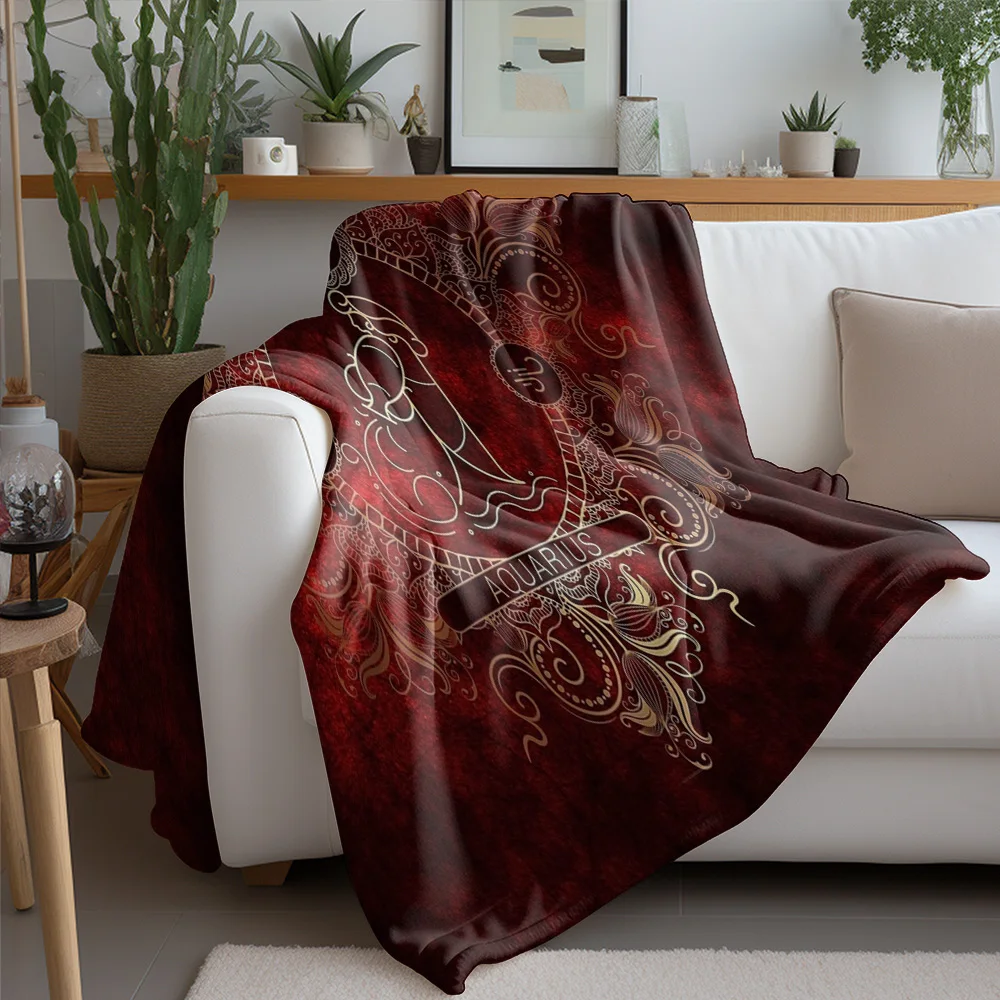 Aquarius Zodiac Blanket Constellation Print Throw Blanket Star Sign Blanket Gift for Aquarius Lovers Red Dark Floral Design