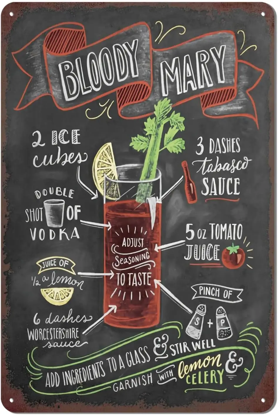 Vintage Bar Metal Tin Sign Retro Cocktail Wall Decor Man Cave  - Bloody Mary
