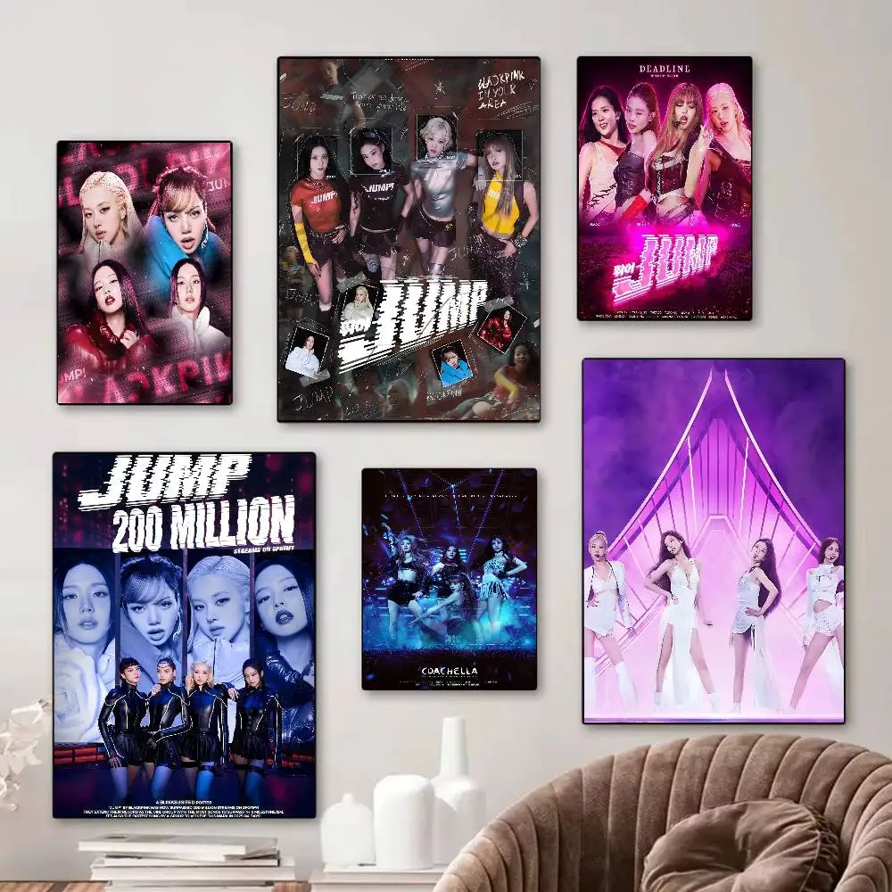 Affiches d'anime du groupe K-Pop Blackpink, autocollants en papier blanc adhésif, décoration DIY pour chambre, bar, café, style Kawaii