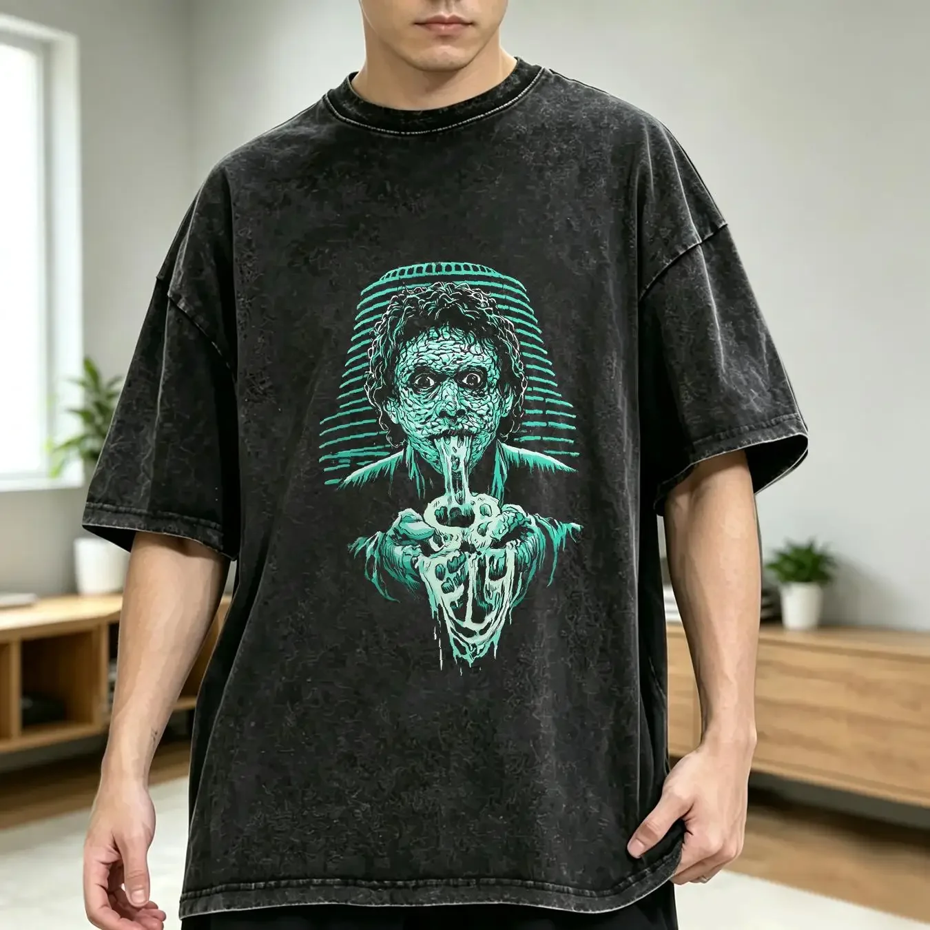 washed T Shirt Loot Fright THE FLY Classic Horror Movie Glow In Dark 2XL vintage Washed Top For Everyday Wear designer clothes