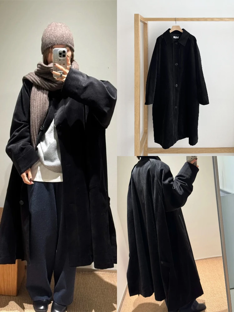 

Vintage Oversized Cloak Sle Corduroy Coat Women Ele Knee-Length Outerwear Faionable Turn-down Collar Jaet