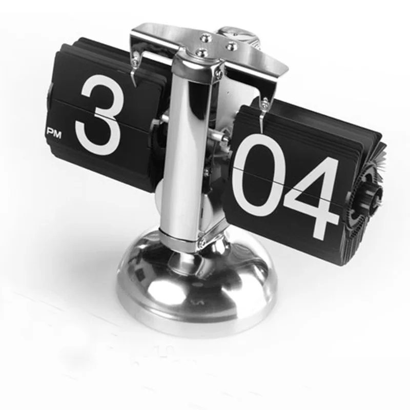 Retro Automatic Page Turning Clock European Style Single Legged Balance Flip Table Clock for Living Room