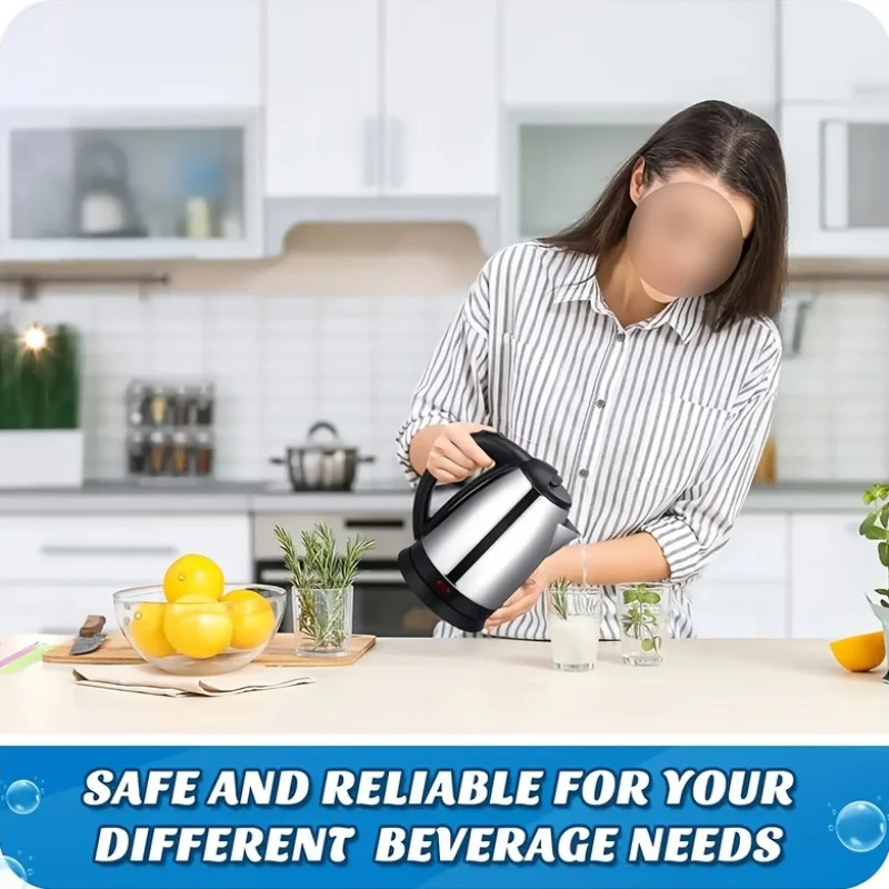 غلاية كهربائية سعة 2 لتر، إبريق شاي من الفولاذ المقاوم للصدأ بقوة 1000 وات مع تصميم مضاد للجفاف، غليان سريع للمطبخ المنزلي، أدوات مطبخ متينة