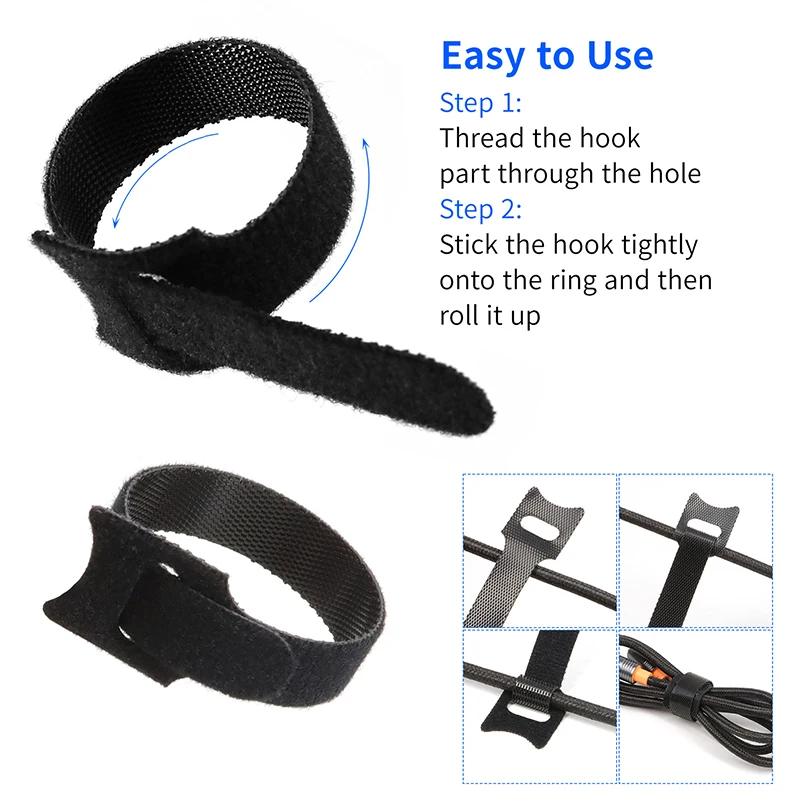50~500Pcs Releasable Cable Ties 150/200/250/300mm Black Nylon Hook Loop Straps Wire Wrap Organizer Zip Bundle Tie Fastening Tape