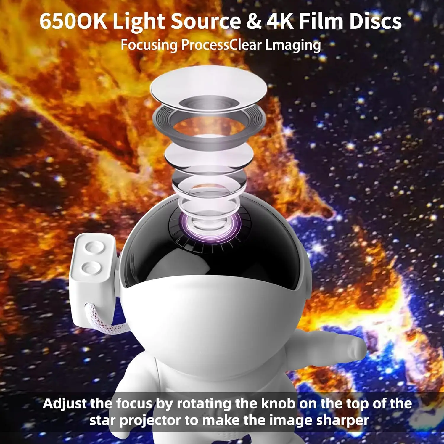 Imagem -04 - Projetor de Galáxia de Astronauta Foguete Luz Noturna e Projetor de Céu de Filme 13 em 360 ° Projetor Planetário Giratório Luz Presente Infantil