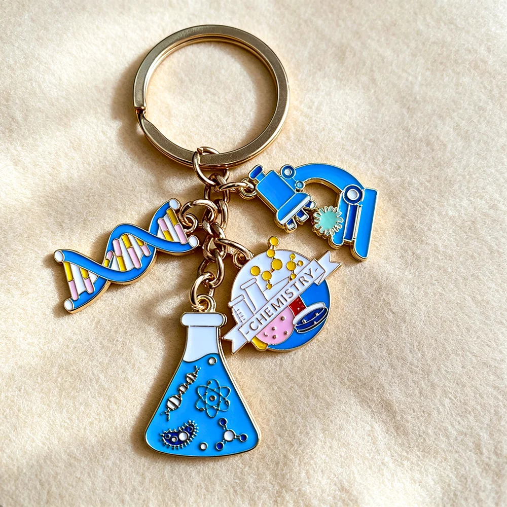 Kawaii Wissenschafts-Schlüsselanhänger Chemielabor DNA-Mikroskop Charm Schlüsselring Taschenanhänger für Lehrer und Studenten – Detail 5