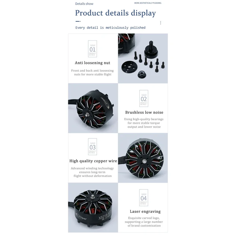 X5215 500KV ブラシレスモーター 4-8S Lipo FPV 多軸モーター 18インチ RC FPV フリースタイルドローン用