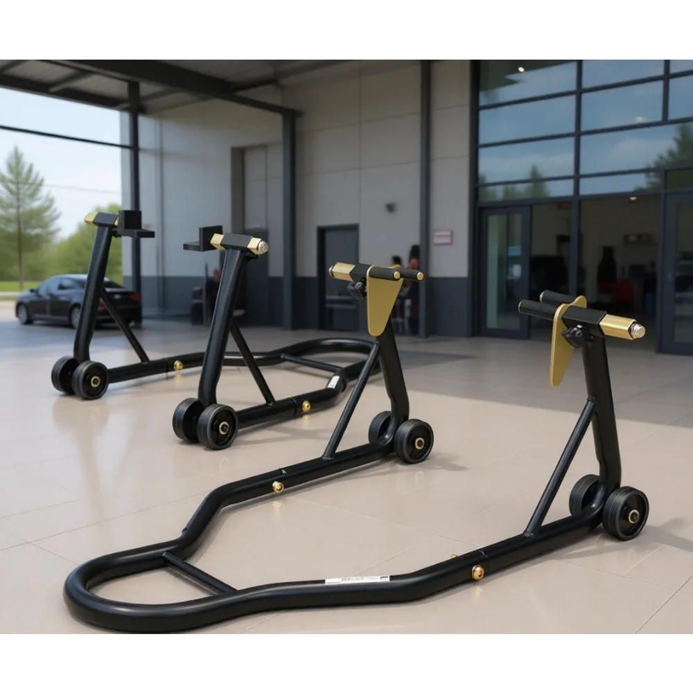 

Motorcycle Stand 880lb Combo Front Rear Lift Adjustable Fork Swingarm Spools Universal Black