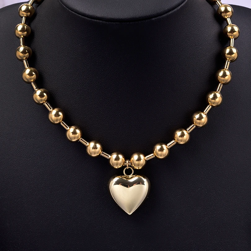 100% الفولاذ المقاوم للصدأ القلب قلادة قلادة للنساء اكسسوارات فتاة الخرز سلسلة القلائد خمر موضة Kpop مجوهرات المختنق #6