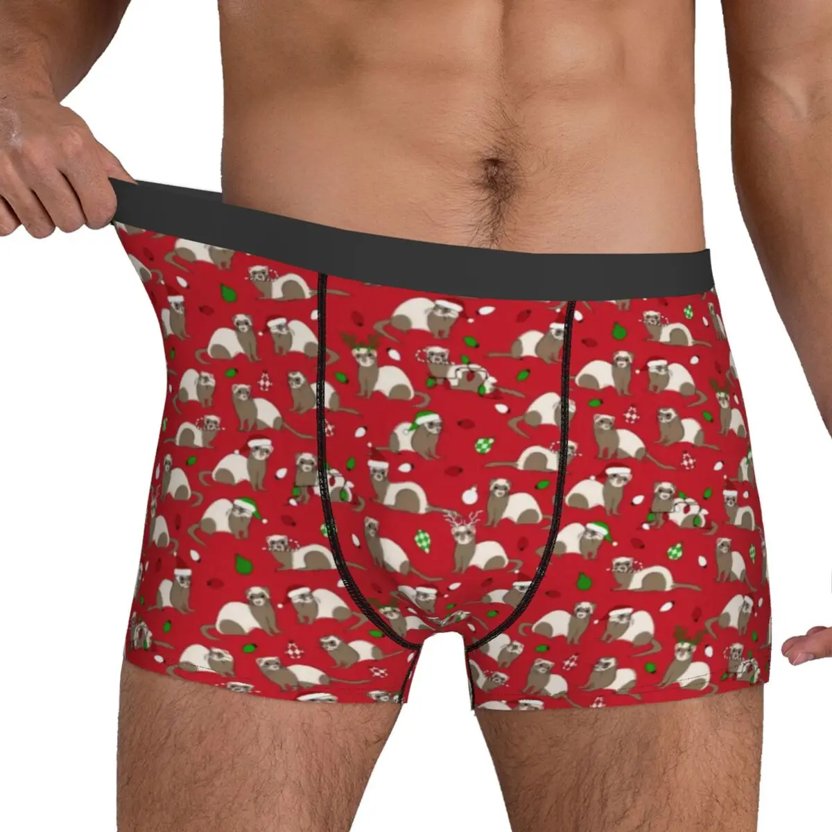 Christmas Ferret Underwear Funny Animal Print Print Trunk Trenky Males Underpants Funny Shorts Briefs Gift Idea