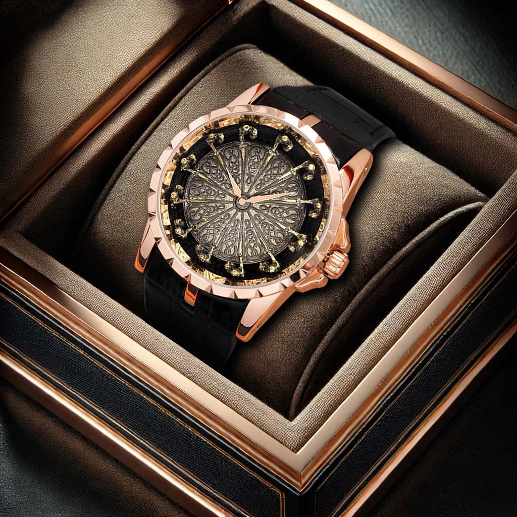 

Новые мужские часы с черным поясом из розового золота, стильный дизайн, новая текстура, кварцевые часы