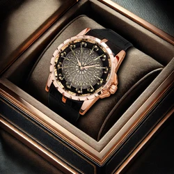 Rose gold black belt new men's watch, stylish design, novel texture, quartz watch