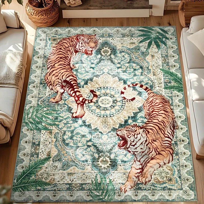 Moynesa Tiger Bohemian Rug for Living Room Retro Tiger Print Carpet Washable Carpets Dining Room Indoor Doormat Kitchen Area Rug - Detail 1