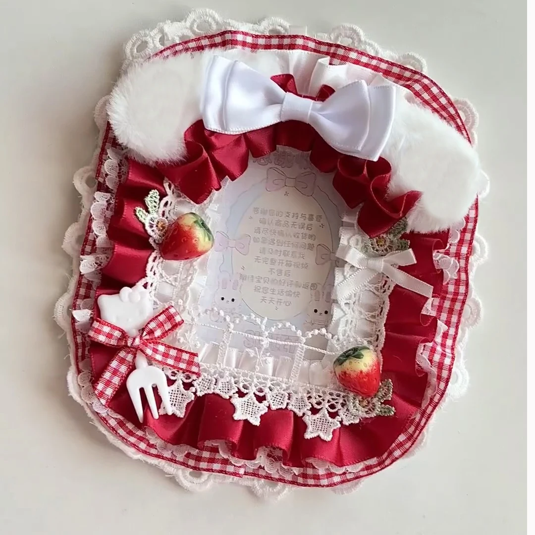 Sweet Strawberry Style Card Protector Kpop Photocard Holder with Keychain Ita Bag Ornament Decor 3 Inch Card Display