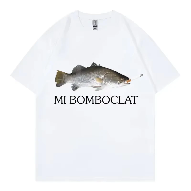 Funny Bomboclat Fish Meme T-shirt High Street Fashion Trend Y2k Short Sleeve T-shirts Oversized Unisex high quality Comfortable