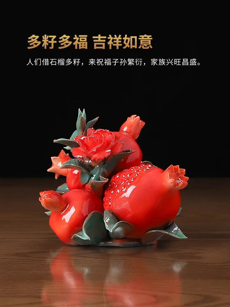 Pomegranate flower new Chinese ceramic hand-pinched flower ornament home living room wine cabinet desktop decoration