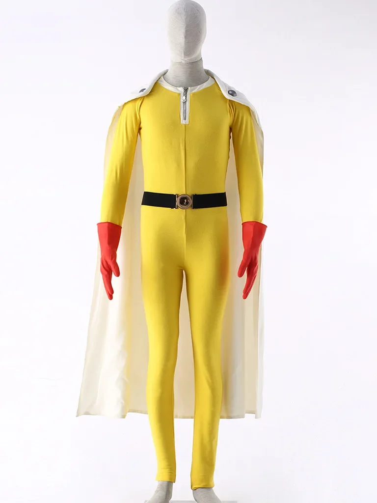 One Punch Man Cosplay Costumes Saitama Cosplay Jumosuits+Cloak+Belt+Hat+Gloves Full Set For Halloween Party