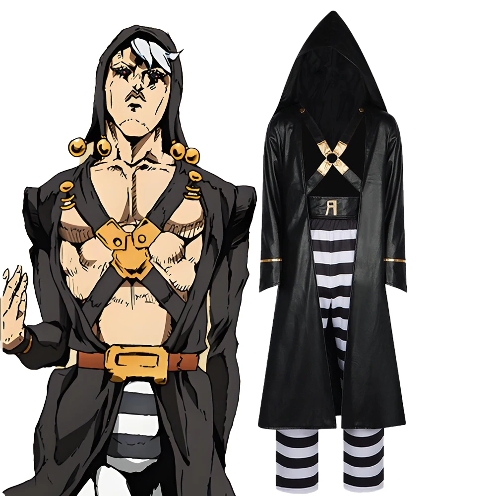 Anime JoJos Bizarre Adventure Risotto Nero Cosplay Costume PU Coat Full Set Uniform Adult Neutral Halloween Party Outfits