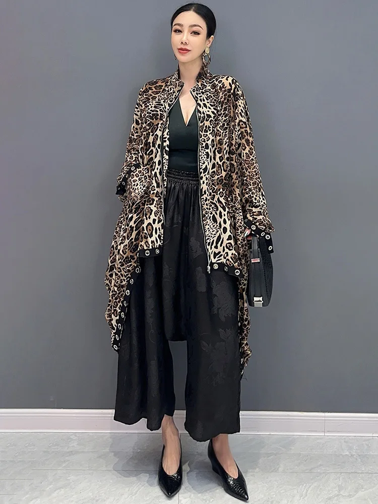 SHENGPALAE 2024 Summer New Versatile Fashion Long Sleeve Leopard Print Coat Casual Elegant Loose Women Jacket Overcoat 5C1324