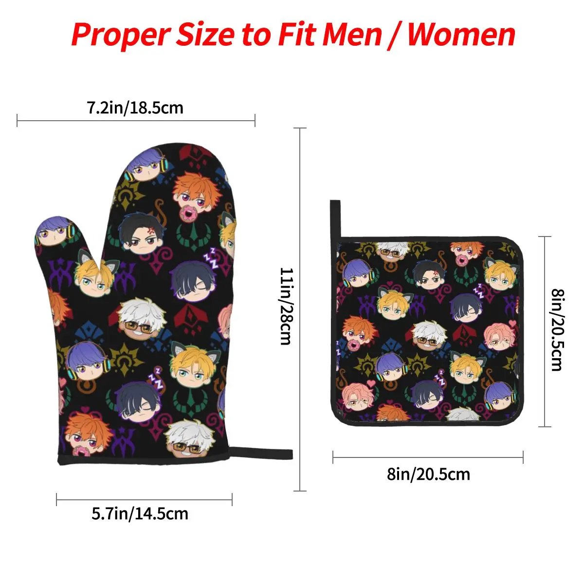 Obey Me - Demon Brothers Pattern Oven Mitts and Pot Holder Sets of 4 for Baking Kitchen Cooking BBQ Resistant Non-Slip Gloves