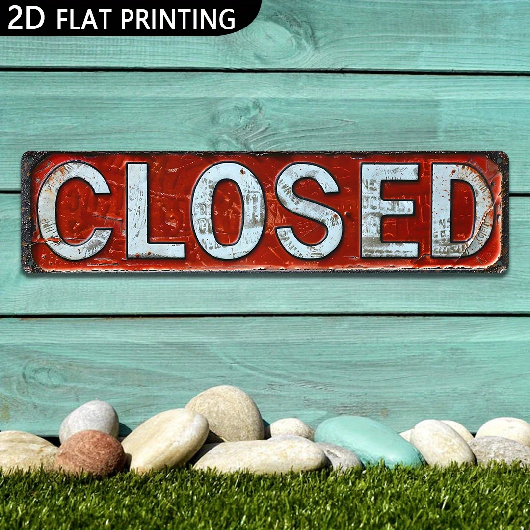 Vintage 2D Flat Metal Sign Closed Rustic Red Aluminum Edge for Shop Cafe Bar Door Window Decor Gift
