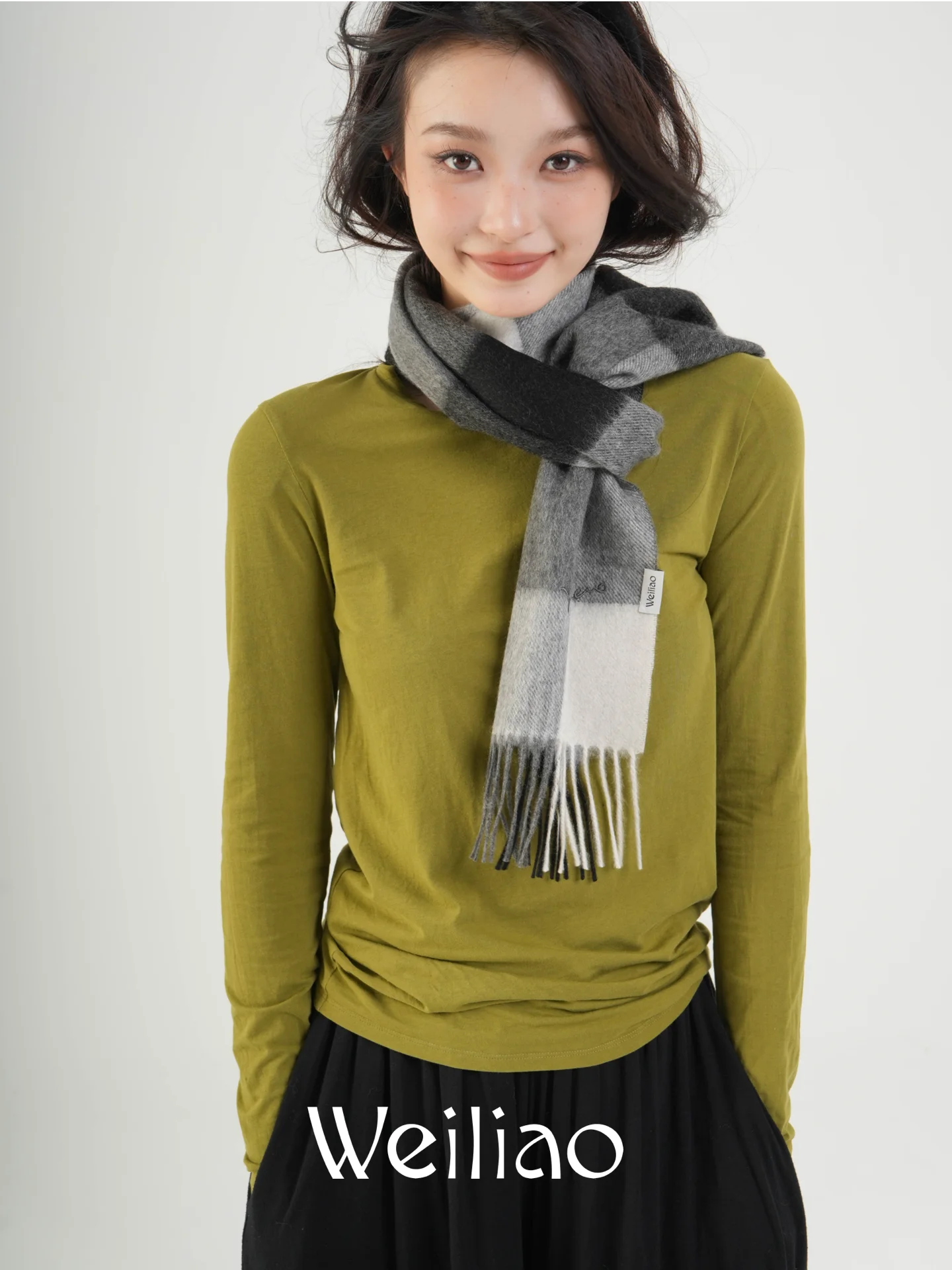 

Кашемировый шарф Weiliao с вышивкой и бахромой, пять цветов: черный, белый, темно-серый, светло-серый, оливково-зеленый, прямоугольный, теплый, для...