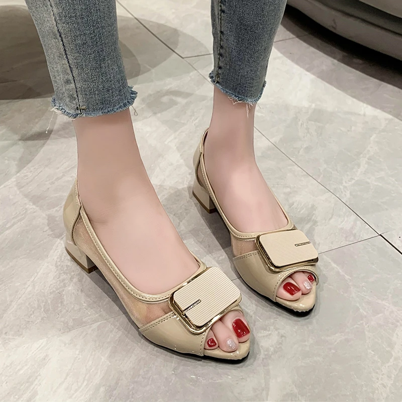 Women's Summer Low-top Comfortable Flats New 2024 Hollow Fish Mouth Single Shoes Soft Bottom Soft Face Mommy Shoes