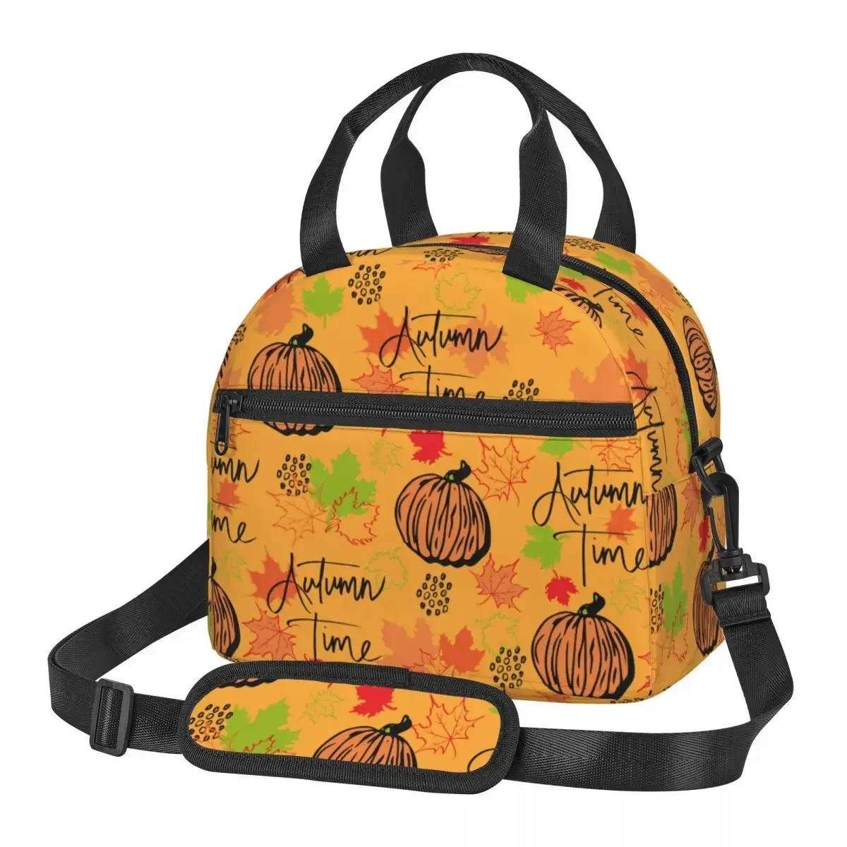 

Autumn Leaves Fall Maple Pumpkin Insulated Lunch Bag With Adjustable Shoulder Strap Food Bags Large Thermal Cooler Lunch Boxes