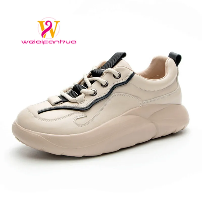 

Women's shoes platform sneakers 2023 new single shoe head layer cowhide color block casual small white shoes nurse shoes