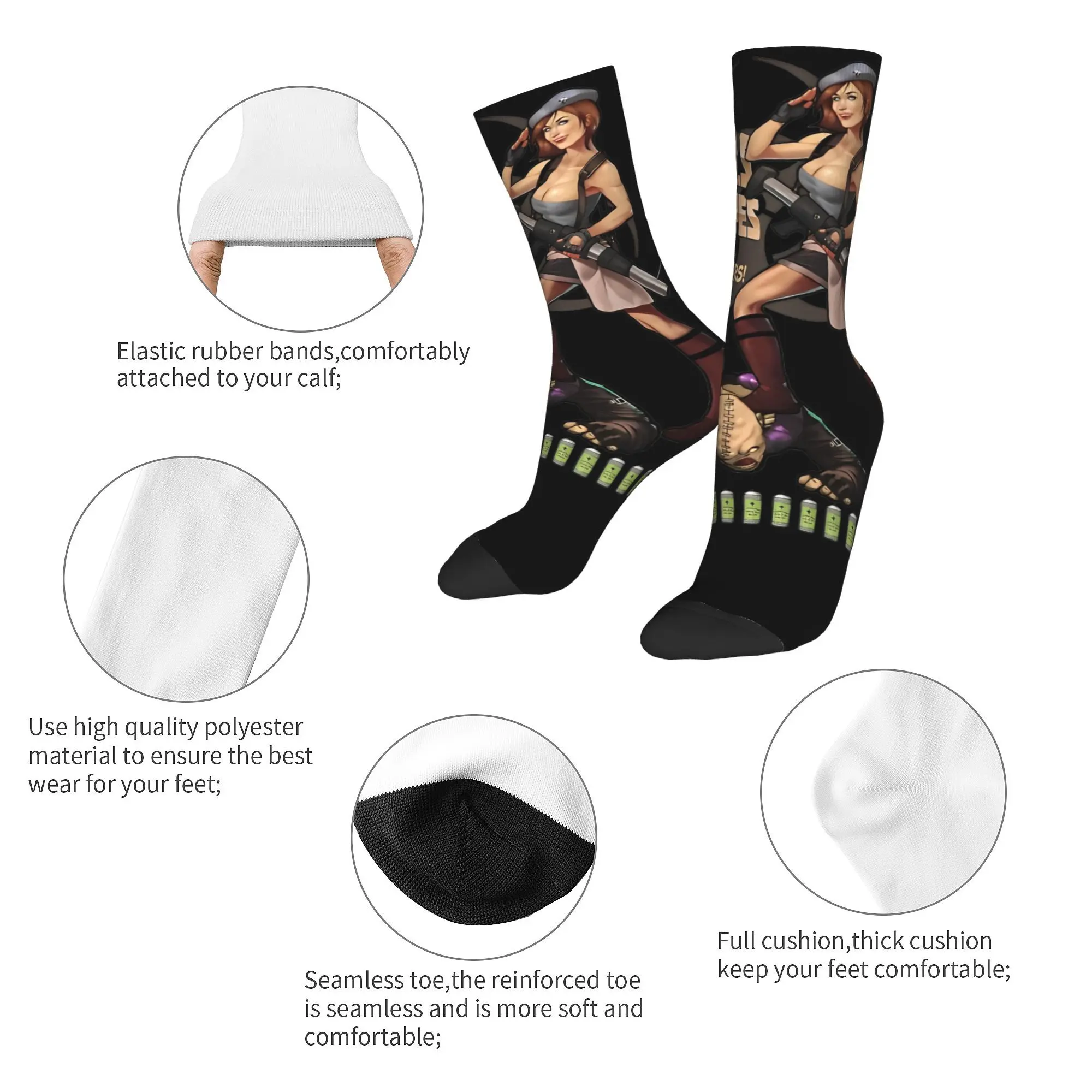 Jill Valentine Game Character Printing Crew Socks Product for Casual Wear Sweat Absorbing Cartoon Printed Socks