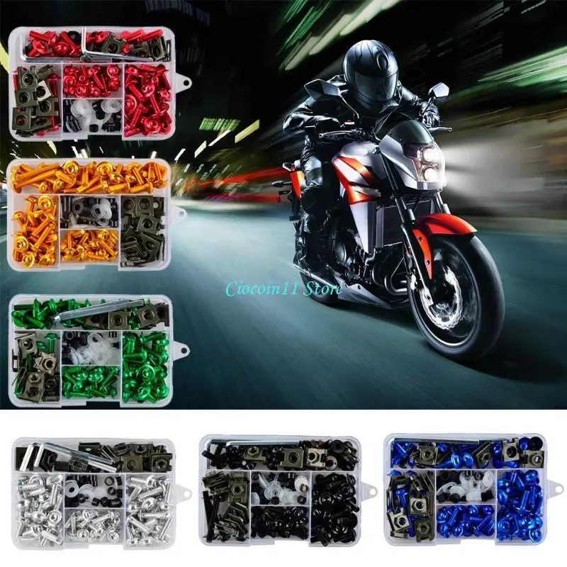 Y1UB 155Pcs Motorcycle Fairing Bolts Bodywork Screws Nut Aluminum Alloy Nut