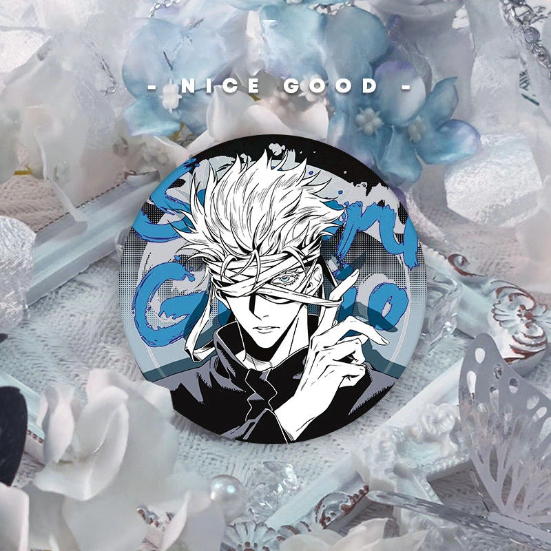 Anime Jujutsu Kaisen Satoru Gojo Badge, Double Goods, ACGN, Sinal para Decoração Saco, Coleção de Presentes de Férias, Homens e Mulheres, Em estoque