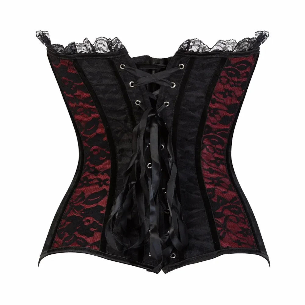 Corset Top Plus Size Women Sexy Overbust Bustier Blouse Lace up Floral Gothic Satin Vintage Fashion Medieval