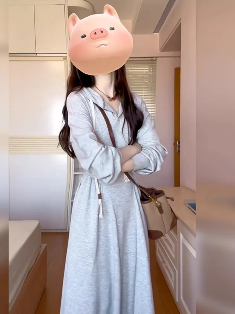 Vestidos de manga larga para mujer vestido de dama de honor otoño Modal ahumado Patchwork cuello alto ajustado estilo Preppy calidez artística Simple