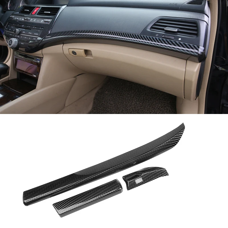 3pcs/Set Carbon Fiber Texture ABS Central Console Dashboard Strip Trim LHD Fit for Honda Accord 8th 2008 2009 2010 2011 2012