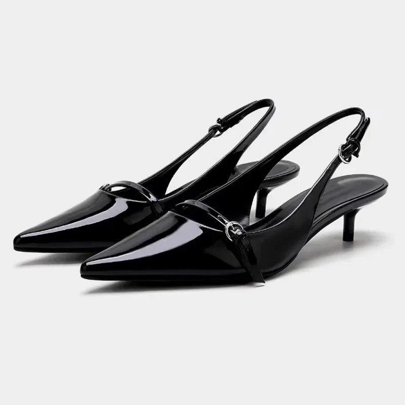 Black Bow Knot Stiletto Pumps For Women Summer Point Head Thin Heel Slingbacks Sandals Women's New Sweet Middle Heel Shoes