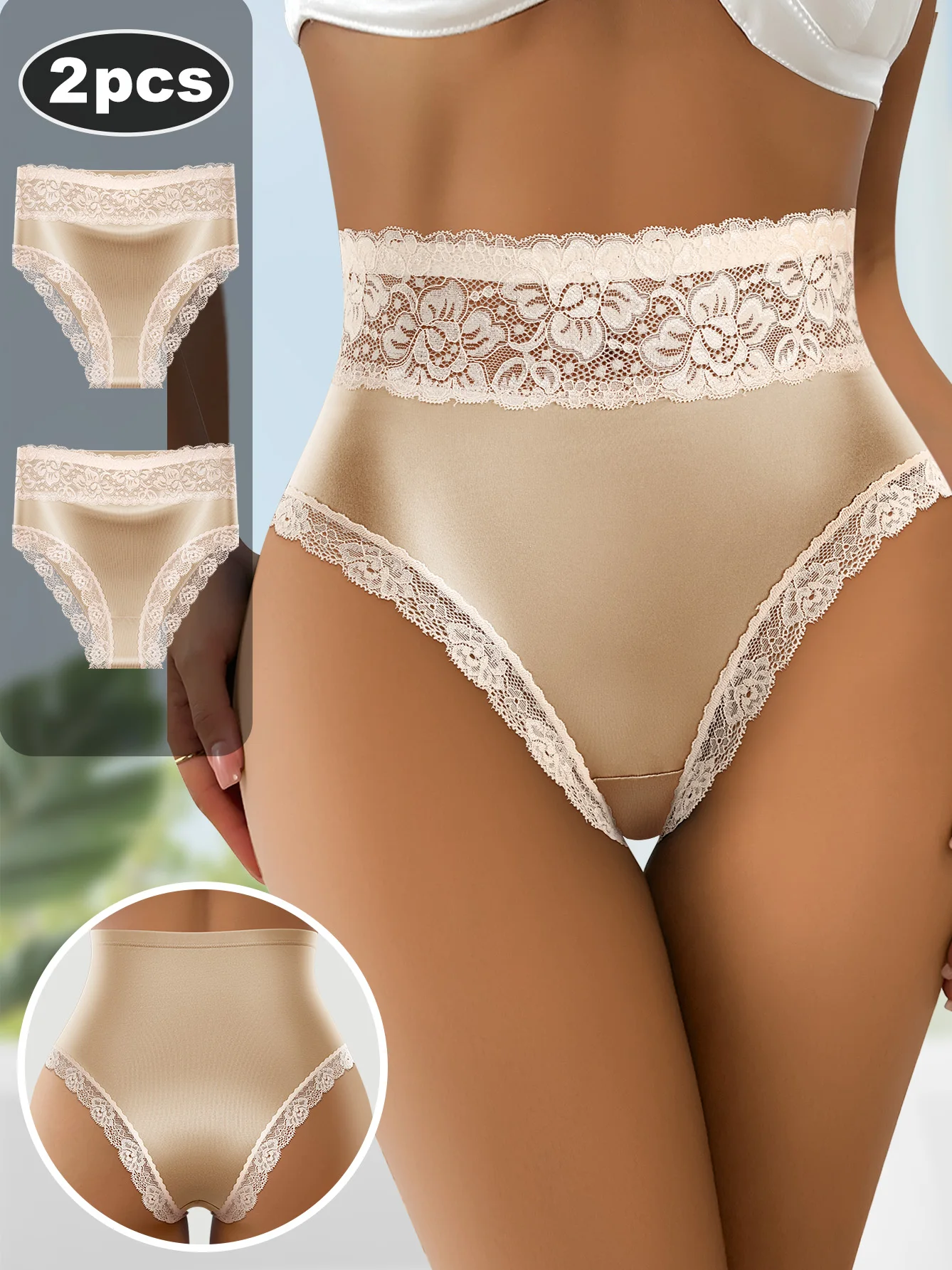 

Комплект из 2 элегантных кружевных женских трусиков – с завышенной талией, мягкие и удобные, идеально подходят для свиданий и повседневной носки