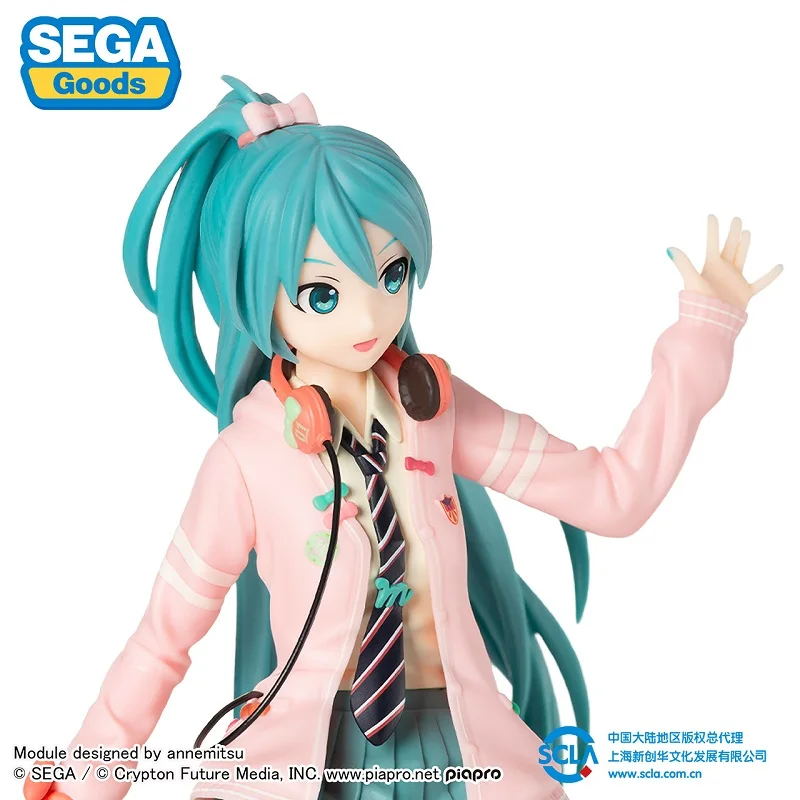 In Stock Original SEGA Hatsune Miku Figure VOCALOID Bow-Knot Girl Miku Model 24Cm Anime Figurine Model Toys for Kids Gift