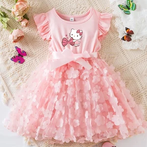 Váy mùa hè Hello Kitty cho trẻ em, quần áo giản dị, Bướm 3D, Váy công chúa bé gái dễ thương, váy tiệc, 2-6 tuổi 8 Trang phục bán hàng chính váy bướm - №2