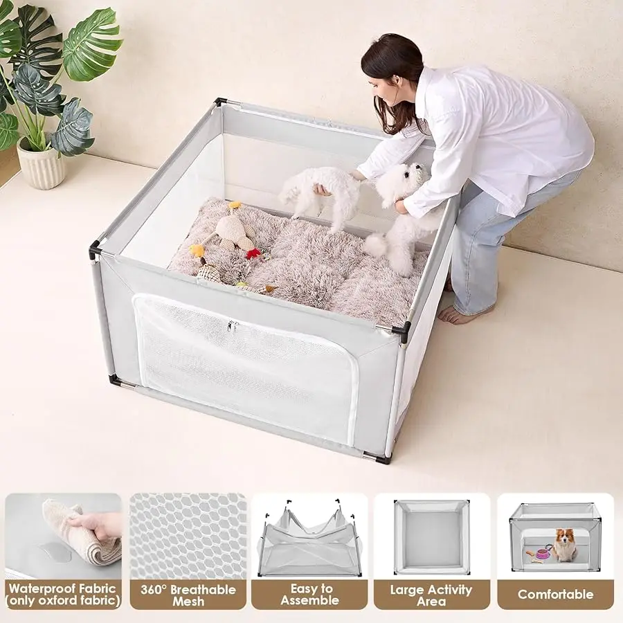 

42x42x26 Inches Puppy Playpen Without Top Co er for Dogs & Cats Indoor or Outdoor - Dog Playpen with Door, Dog Fence for Small A