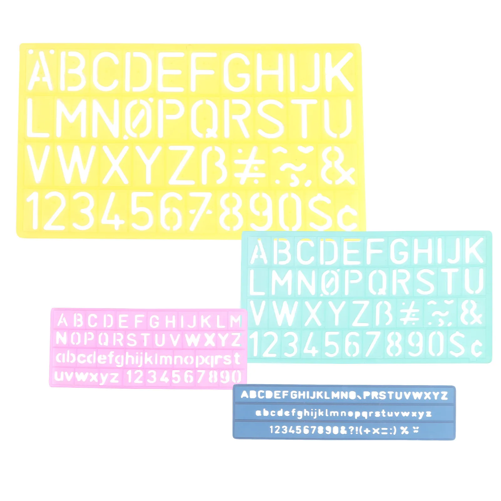 4Sets Digital Letter Template Ruler High Quality Plastic Drawing Stencil for DIY Crafts Scrapbooking Gift Cards School Projects