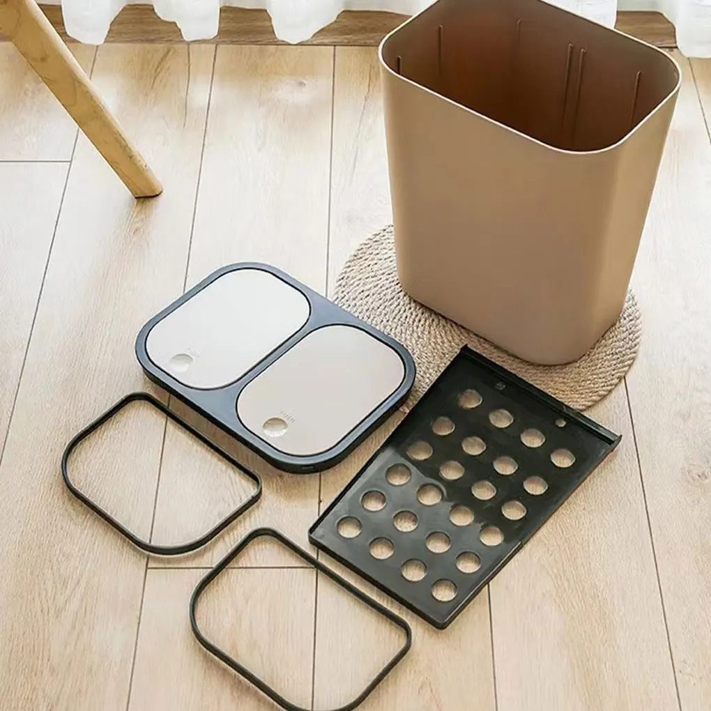 Rectangle Plastic Push-button Trash Can Convenient And Lightweight Innovative Versatile Waste Bins Coffee 29X21X33CM