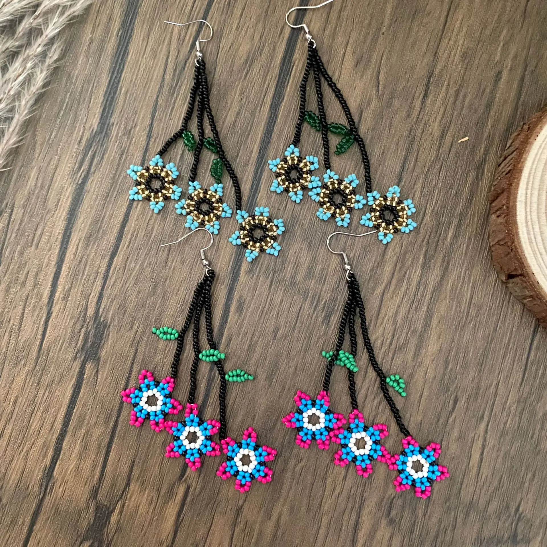 

Серьги из рисовых бусин в богемном стиле, цветок, смешивание цветов, кисточка, ручная работа, тренд из сплава, национальный стиль, простые серьги из бисера в стиле ретро