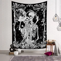 Moon Starry Sky Flower Hug Skull Tapestry Black Witchcraft Wall Hanging Cloth Carpet Tapestries Hippie Ceiling Room Home Decor