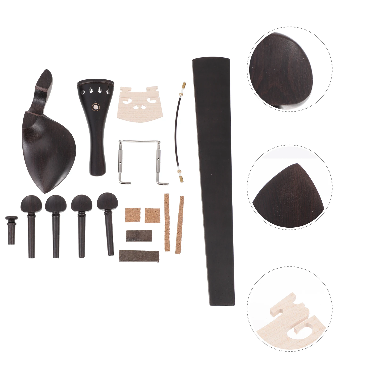 

4/4 Full Size Ebony Violin Accessories Set High Quality Hard Wood Clear Pattern Cork Included Complete Kit For Violin Lovers