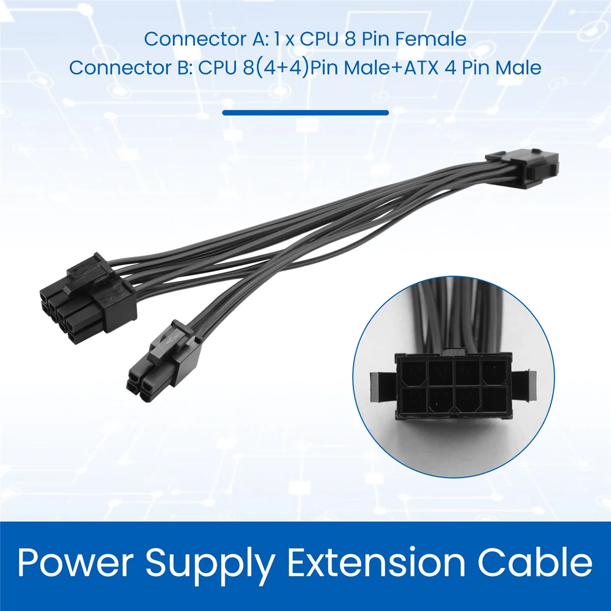 

2025-3C CPU 8 Pin Female to CPU ATX 8Pin + ATX 4 Pin Male Power Supply Converter Adapter Extension Cable